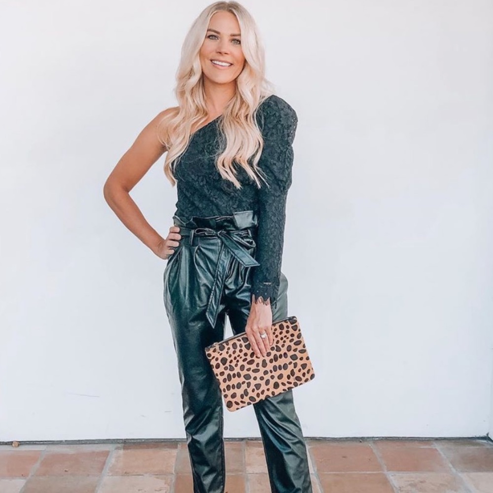 One sleeve black lace top